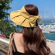리본 돌돌이 썬캡 4종 여성 썬캡 챙넓은모자 돌돌이모자 자외선차단 모자 골프용썬캡 여성 벙거지모자 챙넓은모자 네이비 아이보리 옐로우 블랙