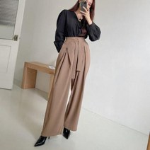 바보사랑 여자 더블 핀턱 와이드 허리끈 알라딘 팬츠.옷자락(무료배송)