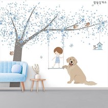 [아이방벽지] 벚꽃나무 블루 그림벽지