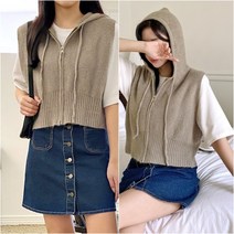 나니까 크롭 니트조끼 후드 집업 가을 레이어드 니트 베스트 조끼