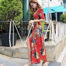SAMARA 비치원피스 트로피칼 브이넥 롱쉬폰원피스 mLY146
