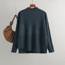 모크넥 반목 니트 폴라티 반목티 여성 하프 하이넥 심플 트위스트 블라우스 스웨터