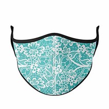 Top Trenz Kids Face Wrap Cloth Reusable Fashion Mask Medium (Ages 8+ to Adult) (Brown Zebra), Teal Lace