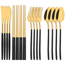 캠핑수저 블랙 골드 젓가락 나이프 포크 스푼 스테인리스 스틸 한국 식기 개, 15.16Pcs Black Gold