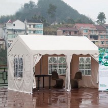 농막 옥상 야외 정원 마당 대형 캐노피 천막 행사부스 캠핑장 펜션 수영장 해수욕장 개인 주차장 간이 창고 어닝, 풀세트B디자인(프레임+지붕+4면), 2.8mX4m-베이지
