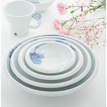 고급 한정식 여주도자기 청화목단 굽찬기 반찬 앞접시 꽃 문양 그릇, 4호(21.5cm)