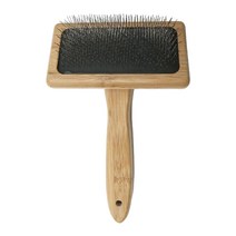 STK 가치 깔개 정품 양모 와이어 슬리커 대형 나무 손잡이 브러시 빗, 15.2x10.2x4cm, 블랙