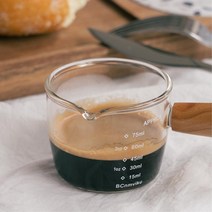 커피내리기 나무손잡이 고급유리 계량컵 쿠킹클래스 주방잡화 베이킹, 75ml