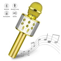 노래방 마이크 무선 무선 블루투스 handheld karaoke mic audio for children 뮤지컬 무대 장난감 music 노래 스피커 kids gift, 노란색