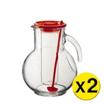 2팩 Bormioli Rocco 보르미올리 로코 – Kufra Jug with Ice Tube and Stirrer Red (Made in Italy) – 쿠프라 저그 위드 아이스
