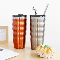 스텐 빨대 텀블러 450ml 2컬러 이중진공구조 휴대용 선물용 보온보냉병 빨대뚜껑 텀블러 캠핑보온보냉병 에코프렌들리 친환경 텀블러, 코퍼