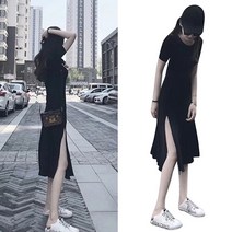 로아 A라인 트임 원피스 반팔 면원피스