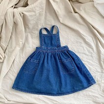 귀여운 여아 가을 데님 멜빵 원피스