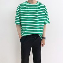 애드매이브 고퀄 에어쿨 실켓 코튼 보트넥 스트라이프 반팔티_(8color)