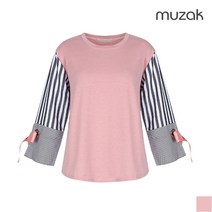 무자크 칠부소매 배색 리본 티셔츠 MI3WTS01