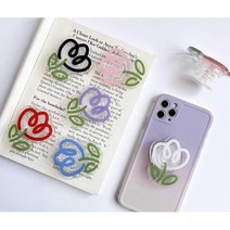 아크릴 튤립 꽃 휴대폰 그립톡 거치대 2p 동영상보기, 퍼플+레드