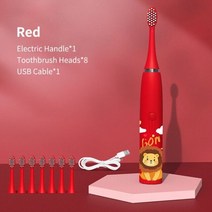전동칫솔 충전식 스마트 울트라 소닉 전동 칫솔 8 브러시 헤드 만화 패턴 화이트닝, [09] Red with 8 Heads