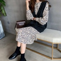 빅카라 패턴 케이프 루즈핏 롱원피스 데일리 패션코디