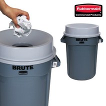 업소용러버메이드 벤티드 브루트+천공형뚜껑 세트 원형 컨테이너 휴지통 리빙박스 대형쓰레기통 분리수거함 (121ℓ)주방119, 빨강, 2) 브루트