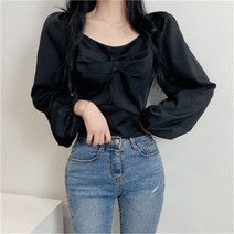 [비위치] 셔링 퍼프 뒷리본 블라우스