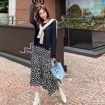 헤링본 가을 롱원피스 니트 레이어드 롱스커트 A라인 플레어 루즈핏 빅사이즈 임산부 임부복 HD023