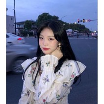 크롭 라운드 플라워 리본 러플 블라우스 하늘하늘 샤랄라 슬림 보세 수입 꽃무늬 SY