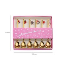 도매 크리스마스 커피 스푼 & 포크 세트 저어 숟가락 크리 에이 티브 디저트 차, 01 gold with box