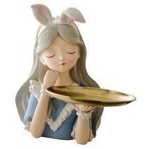 북유럽 스타일 소녀 동상 사탕 보관 트레이 입상 홈 오피스 장식 선물, 수지, 토끼 귀