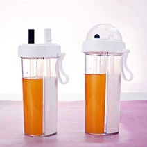 반반 물병 2가지음료 더블 병 컵 휴대용 물통 패트, 블루 420ml