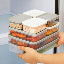 납작한 소분용기 중3P 그레이 냉장고 정리 수납