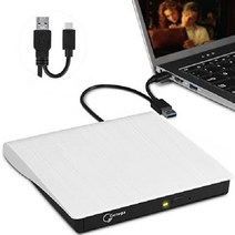 고테가 외장형 DVD 드라이브 USB 3.0 휴대용 CD/DVD +/-RW 드라이브/DVD 플레이어 노트북, USB 3.0 USB-A   USB-C 화이트