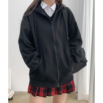 매드문 W 교복 아우터 추천 44-77 빅사이즈 베이직 오버핏 후드 집업 티셔츠