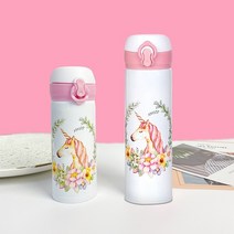 플라스크 휴대용 술병 귀여운 유니콘 진공 튀는 뚜껑 진공 컵 스테인레스 스틸 보온 물병 음료 용기, 350ml, 1개