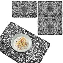 더리빙 레이스 테이블 매트 4p, 블랙, 45 x 30cm