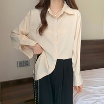 여성 심플 박시 루즈핏 긴소매 셔츠 블라우스
