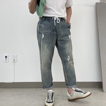 남자 4계절 9부 밴딩 반배기 디스트로이드 빈티지 워싱 스판 청바지 4컬러