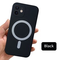 맥세이프 케이스 아이폰용 액체 실리콘 마그네틱 무선 충전 케이스 11 12 13 프로 맥스 미니 XS XR, 02 Black