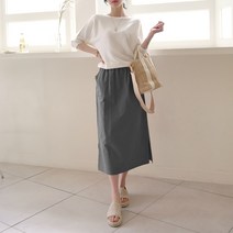 데일리앤 웨이 워싱 린넨 밴딩 H라인 롱 스커트