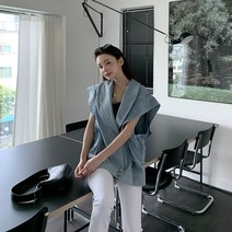 시크블랙 노빌즈 데님 숄카라 러플 조끼 자켓 VT518K15