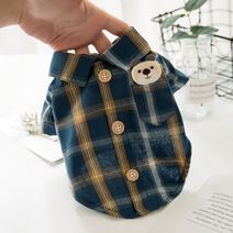 애견용품 애완동물 체크셔츠 평상복 강아지 티셔츠, 브라운