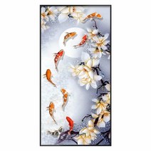 부귀 화이트 모란꽃 구어도 보석십자수 비단 잉어 비즈 공예, 110X200cm