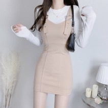 버클 절개 멜빵 슬림 뷔스티에 원피스