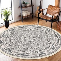 HEBE 4 피트 원형 보헤미안 만달라 핸드 우븐 러그 121827, 4 ft Diameter, Exotic Floral-grey