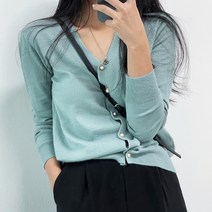 뜨개진 여성용 부드러운 진주 버튼 젠스 가디건