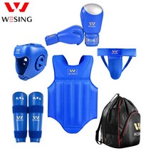 헤더기어 복싱 태권도 코보호 Wesing Wushu Sanda 킥복싱 보호 6 개 세트 기어 모래 가슴 머리 장비, XL, 파란