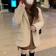 워너비뮤즈 / 누빔안감 골드 버튼 울 트위드 모직 퍼 자켓 숏자켓