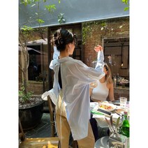여성 뒷트임 셔츠 블라우스 봄 카라넥 얇은 코튼셔츠 캐주얼 루즈핏 백 슬릿 롱 블라우스