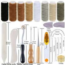 KRABALL가죽 재봉 도구 손 바느질 수리 키트 바늘 포함 뼈 폴더 송곳 골무 가위 공예 제작, 한개옵션0