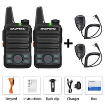 업무용무전기 생활무전기 건설현장 무전기 미니 워키 토키 bf-t99 듀얼 ptt 20 채널 1500mah lin-ion 배터리 uhf 400-470mhz 햄 아마추어 라디오, 2pcs 마이크 추가, 유로