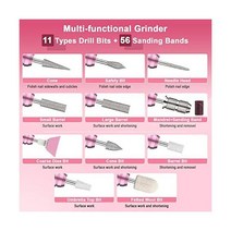 AIRSEE 전문가용 전동 네일 드릴 기계 20000RPM 이파일 매니큐어 도구 아크릴 공급 11개 비트 세트 56개 드릴용 샌딩 밴드 살롱 가정용 핑크